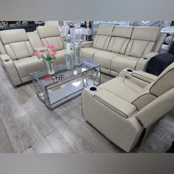  Breathing Leather 3-Piece Living Room Recliner Sofa set ( Loveseat +Sofa+Chair )