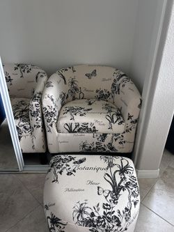 Botanical Print Armchair and Ottoman-2 sets