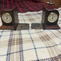 Vintage Rosewood Clock & Barometer (by Gumps) Bookends