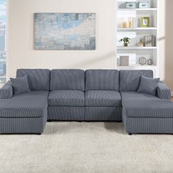 Brand New Comfy Double Chaise Corduroy Sectional 