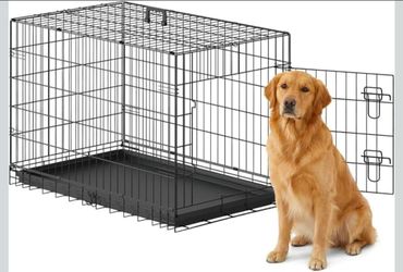 FDW 36" Foldable Metal Dog Crate with Leak-Proof Tray for Medium Dogs, Black