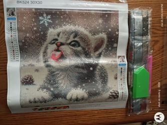 Cat Catching Snowflakes diamond painting kit