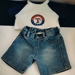 Build-A-Bear Texas Ranger Shirt And Blue Jean Shorts