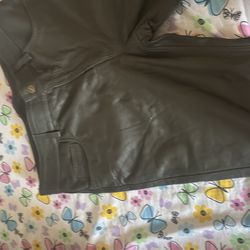 Green leather pant blue silk inside