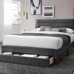 🛑 Queen Size Bed, Charcoal Gray Color, Corduroy Fabric, No Including Mattress, New in the Box.