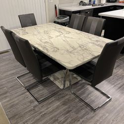 White/Grey Marble/ 6 Chairs Included!