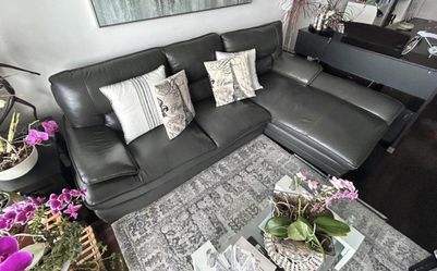 Grey Leather Sectional Sofa with Right-Hand Chaise. Price Including Delivery