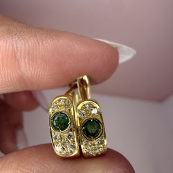 Aretes 18k Con Esmeraldas Y Diamantes Naturales 