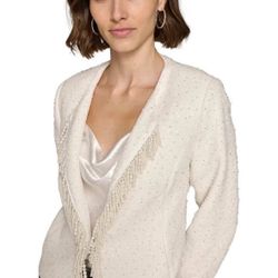 KARL LAGERFELD PARIS Women's Bead-Embellished Tweed Jacket