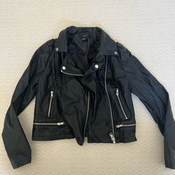 Black Faux Leather Moto Jacket (Size Small)