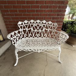 Ornate Cast Aluminum Garden Bench – Victorian Daisy Back – Freshly Painted – Patio / Porch