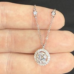 Moissanite Halo Necklace – Diamond-Like Sparkle – 925 Sterling Silver – Like New