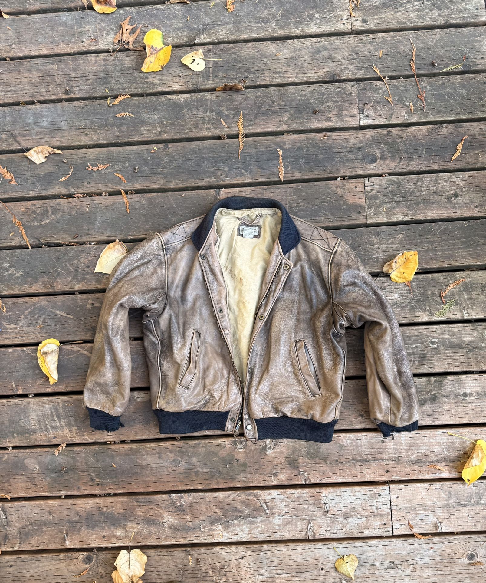 Vintage Leather Bomber Jacket – Distressed Brown (Men’s Large)