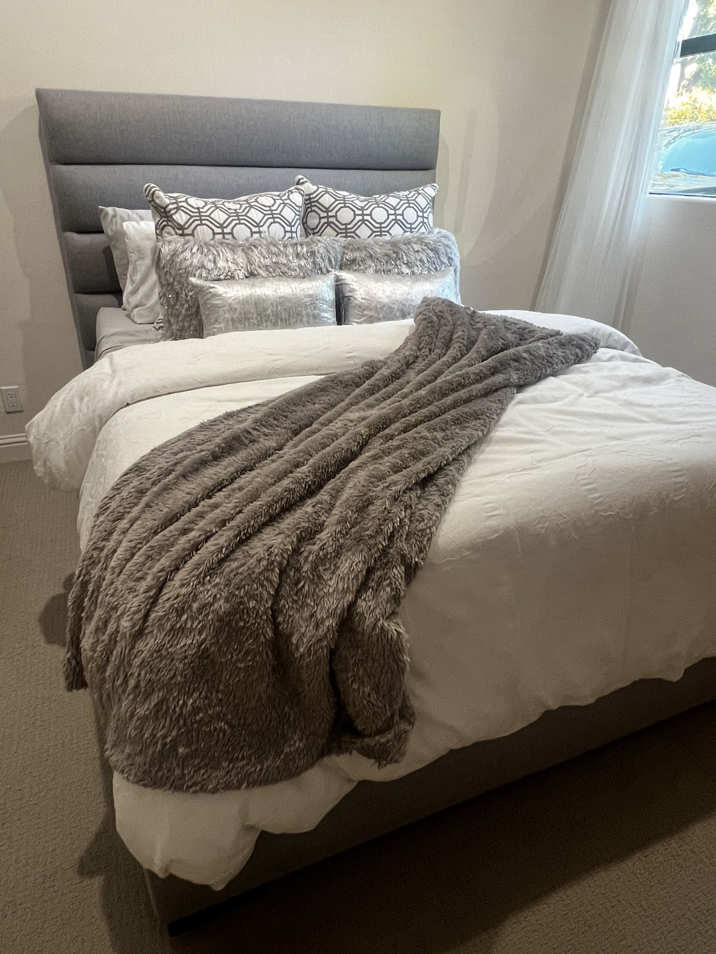 Modern Queen Bed Frame with Mattress & Box Spring – Excellent Condition $350