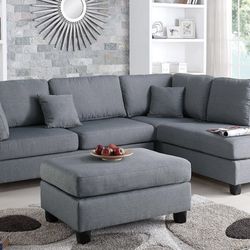 Gray Sectional Sofa With Ottoman (Free Delivery)