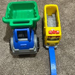 Toy Bus And Dump Truck 
