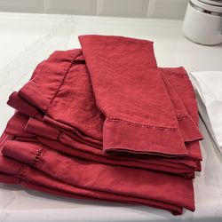 Pottery Barn red linen and White Cotton napkins
