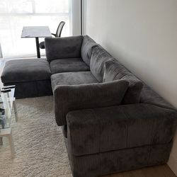 Grey Corduroy Sectional Sofa - Like New - Reversible Chaise / L Couch