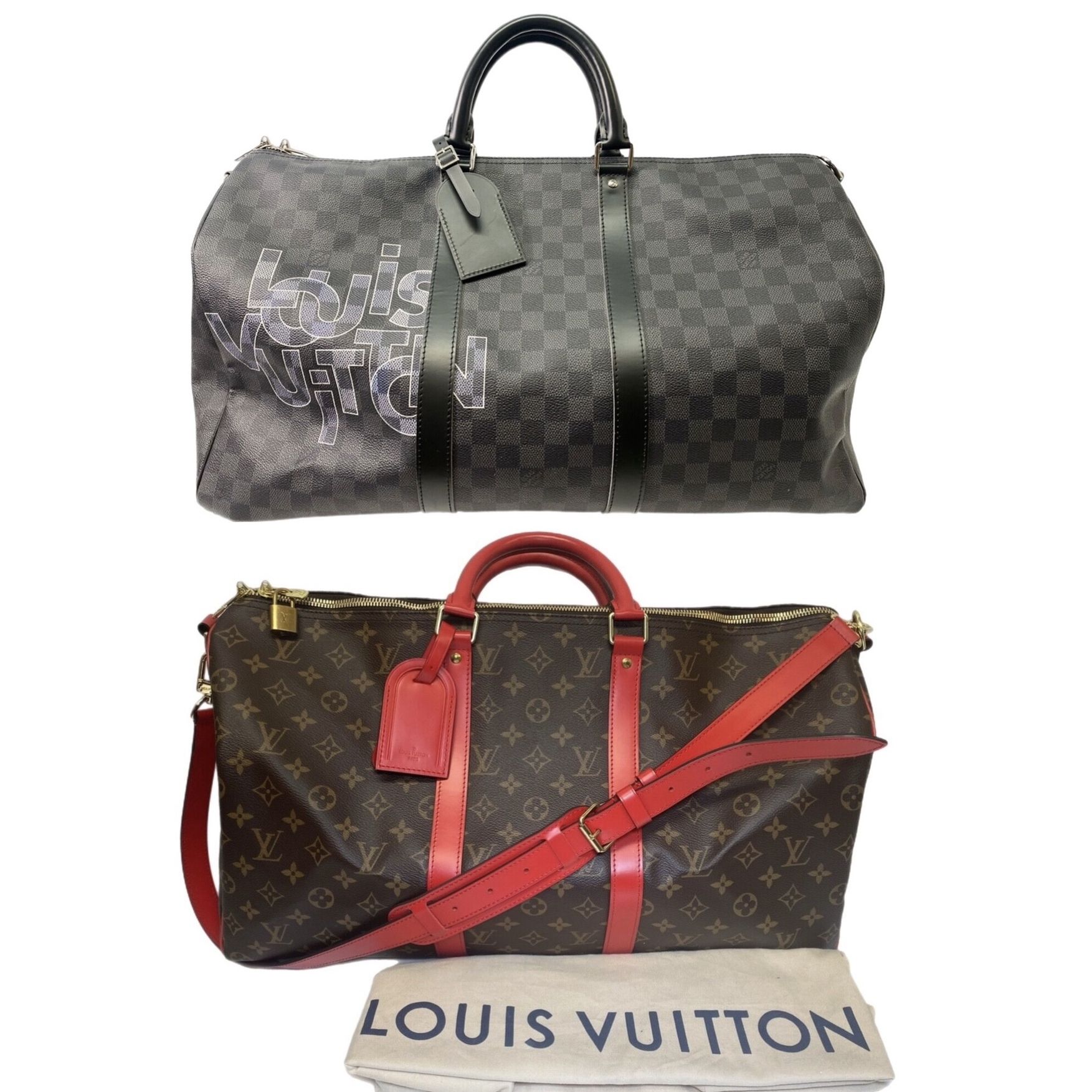 Louis Vuitton Keepall Bandouliere Graphite Black Duffle Bag - Bandouliere 50 Unisex Brown Red Monogram Boston Bag - PRICE FOR EACH IN DESCRIPTION 