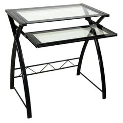 Glass Computer Desk with Keyboard Tray