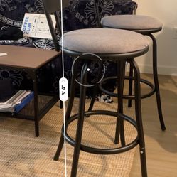 2 Modern Barstools – Black Metal Frame with Gray Cushions (DOES NOT COME WITH CAT)
