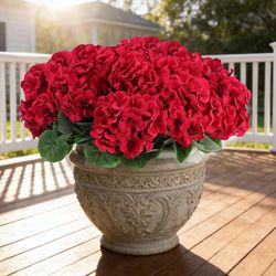 Outdoor Artificial Flowers Red 6 Bundles: Maintenance-Free, Near-Identical to Natural Counterparts, Long-Lasting Vivid Color Retention for Months, UV-