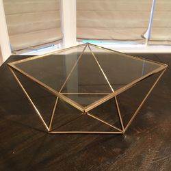 Gold Geometric Cake Stand With Glass Top- 12”