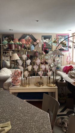 1980s 1990s vintage postmodern Hollywood regency lamps tables sofas
