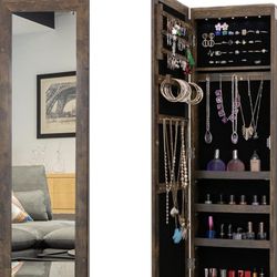 Mirror Jewelry Armoire Wall/Door Mounted Door Cabinet,Lockable Makeup Organizers and Storage,Full-length Mirror with Rich Storage Space(AGY) Armoires