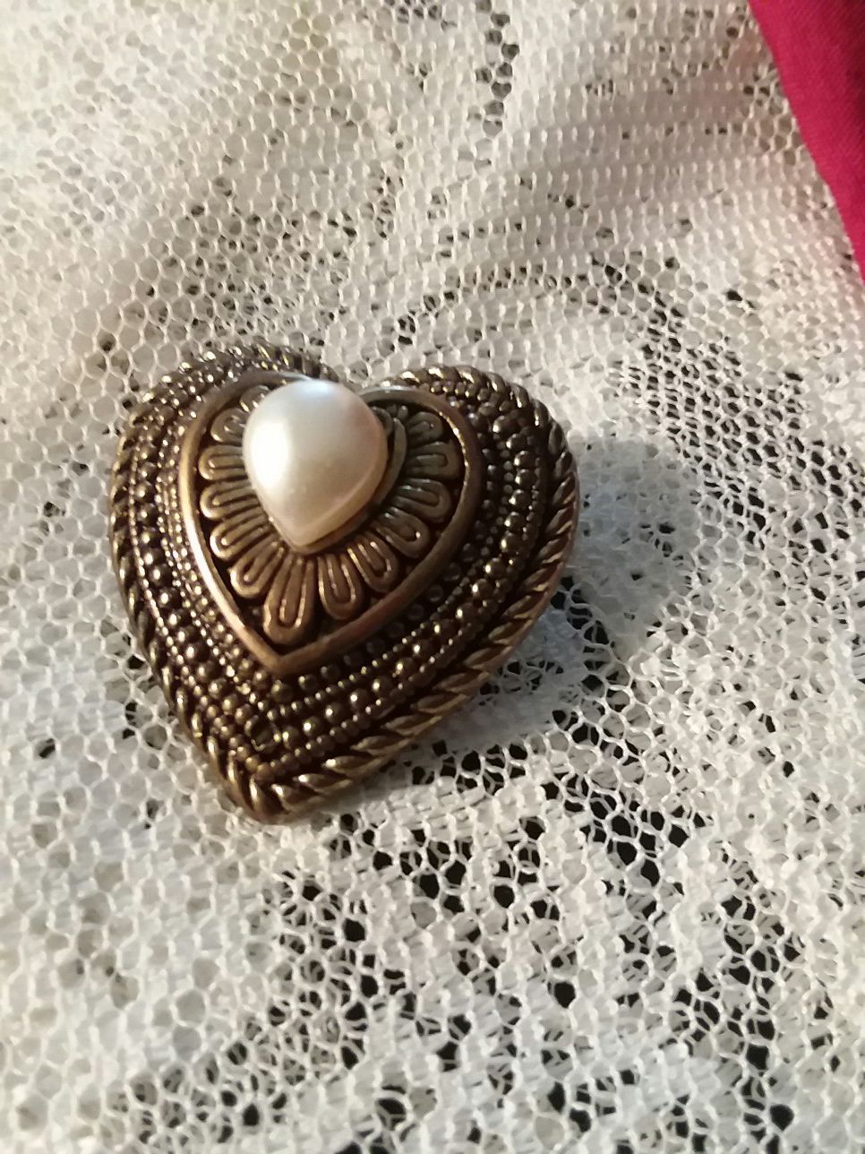 Vintage Heart Brooch Faux Pearl