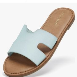 KOLILI Womens Flat Slide Sandals, Summer Fashion Sandals, H Band Sandals Dressy Mint Green Size 7.5