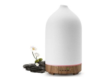 200ML Ceramic Diffuser,Aromatherapy Diffuser,Essential Oil Diffuser with 7 Color Lights Auto Shut Off for Home Office Room,Wood Grain Base (1/3/6/ON h