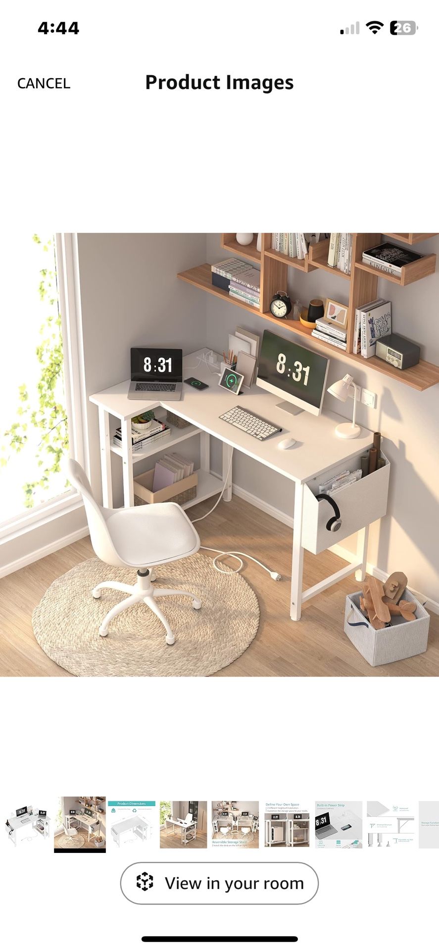 Computer Desk L Shape with Power Outlet Shelves,