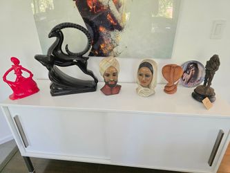 Vintage mid century statues sculptures ceramics wood decor bundle haeger Indian cobra madator
