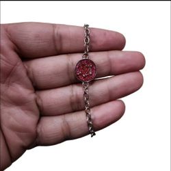 Silver Toned Pink Glitter Zodiac Libra Constellation Bracelet