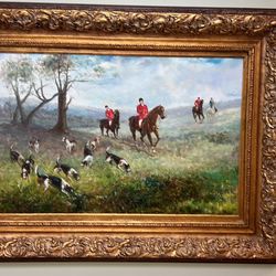 Vintage Fox Hunt Large Gold Elegant Frame Hand Painted