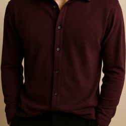 Tahari Modal Blend Button-Down Shirt – Burgundy – Size L