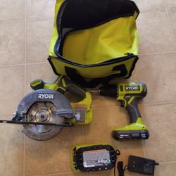 Ryobi 18v Circular Saw And Drill With Two 1.5ah Batteries And Charger
