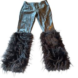 Spoon Jeans Women's Black Faux Leather Faux Fur Calf Size Large NWOT   New without tags  Faux fur and faux leather  Waist 15” across (30”) Inseams 29”