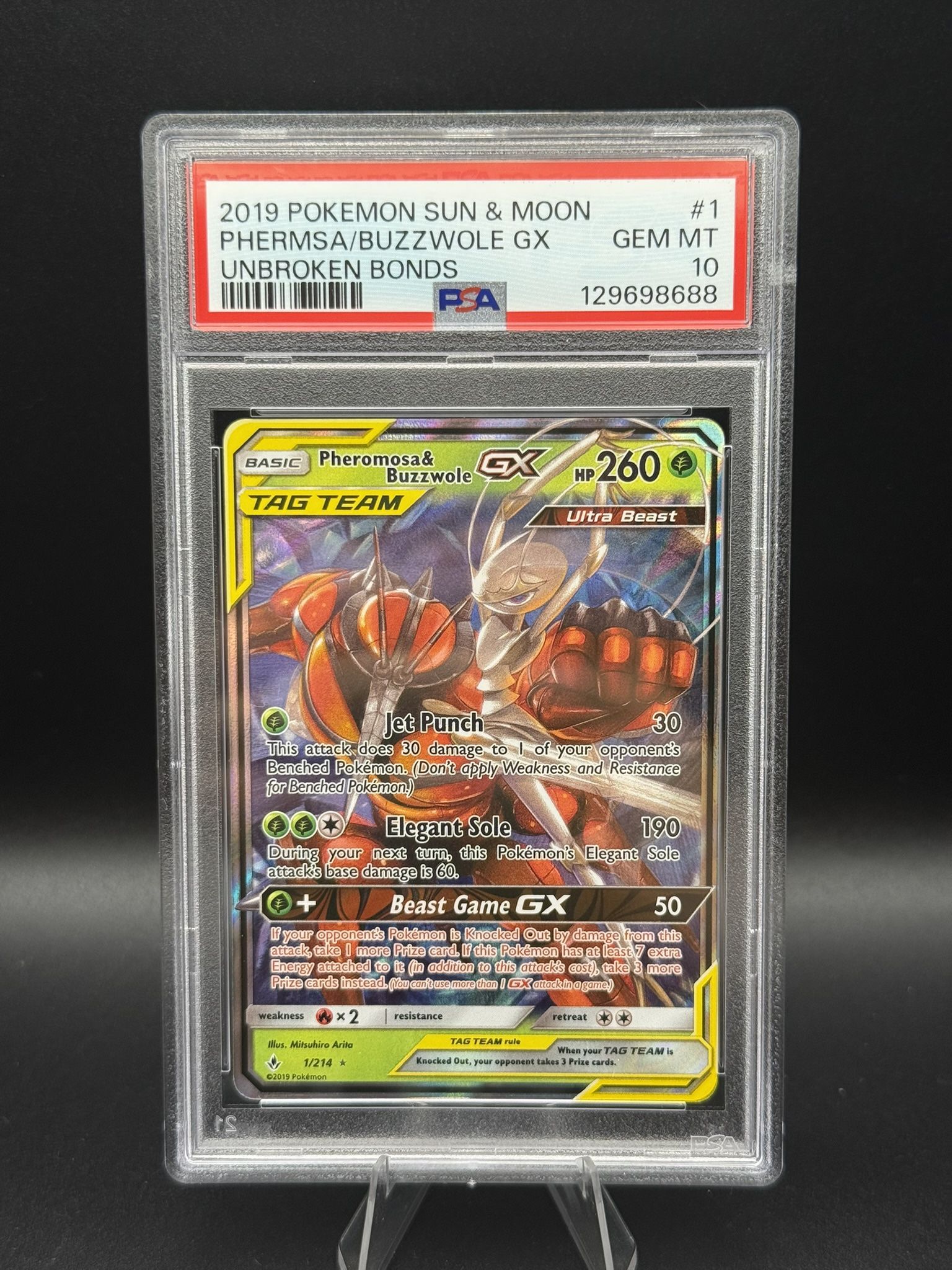 Pokemon Pheromosa & Buzzwole GX 1/214 Unbroken Bonds #1 Tag Team GEM MINT PSA 10