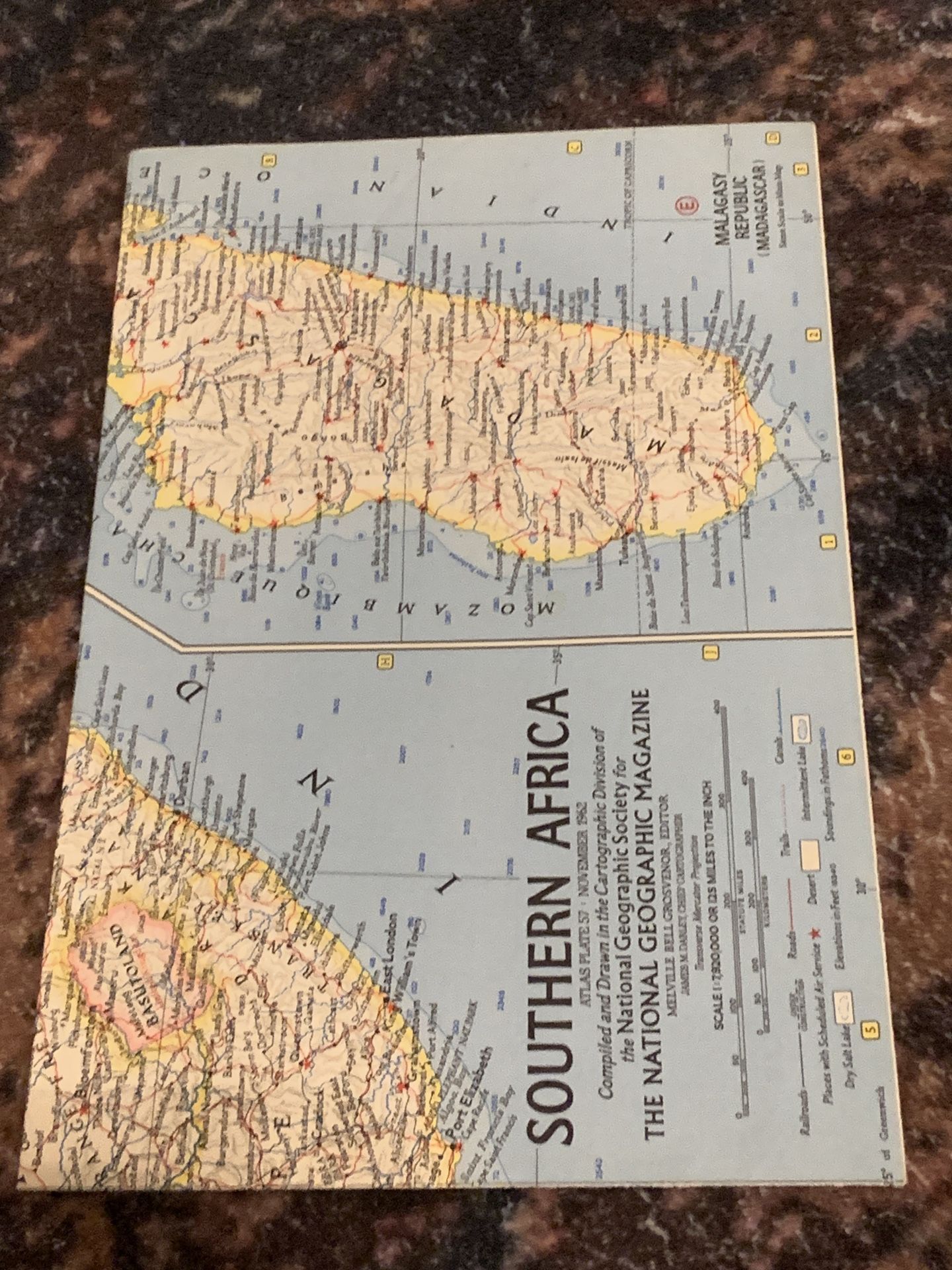 Vintage November 1962 National Geographic Magazine A Map Of Southern Africa