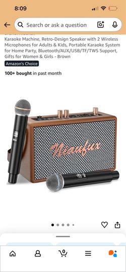 Karaoke Machine, Retro-Design Speaker with 2 Wireless Microphones for Adults & Kids, Portable Karaoke System for Home Party, Bluetooth/AUX/USB/TF/TWS 