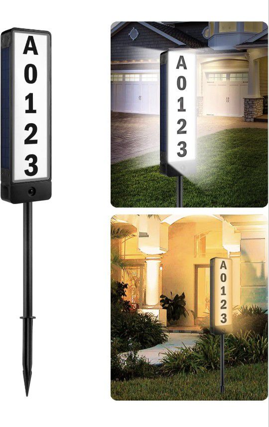 Brand New Solar Address Sign, Solar House Number Sign for Outside Waterproof, Warm/Cool White Lighted House Numbers LED Solar Powered Address Plaques 