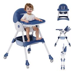 High Chairs for Babies and Toddlers, 4 in 1 Convertible Baby High Chair, Portable High Chair for Travel with Adjustable Height and Back, Foldable High