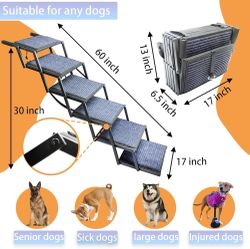 ES237 $40  Dog Ramp for Car Truck and SUV Dog Stairs for Large Dogs Folding Pet Stairs with Non-Slip Rug Surface Supports Up to 250 lbs (6 Steps)  Bra