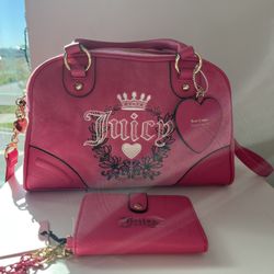 Juicy Couture FREE LOVE Hot Pink Velour Heritage Bowler Bag