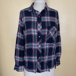 ZARA Women's Trafaluc Zara Navy Blue Plaid Shirt