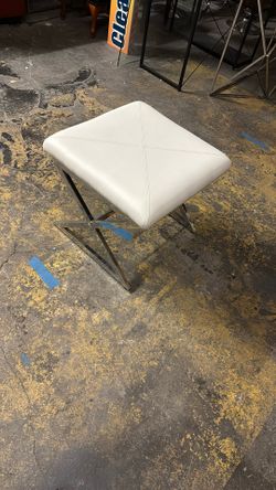 White Leather Ottoman 