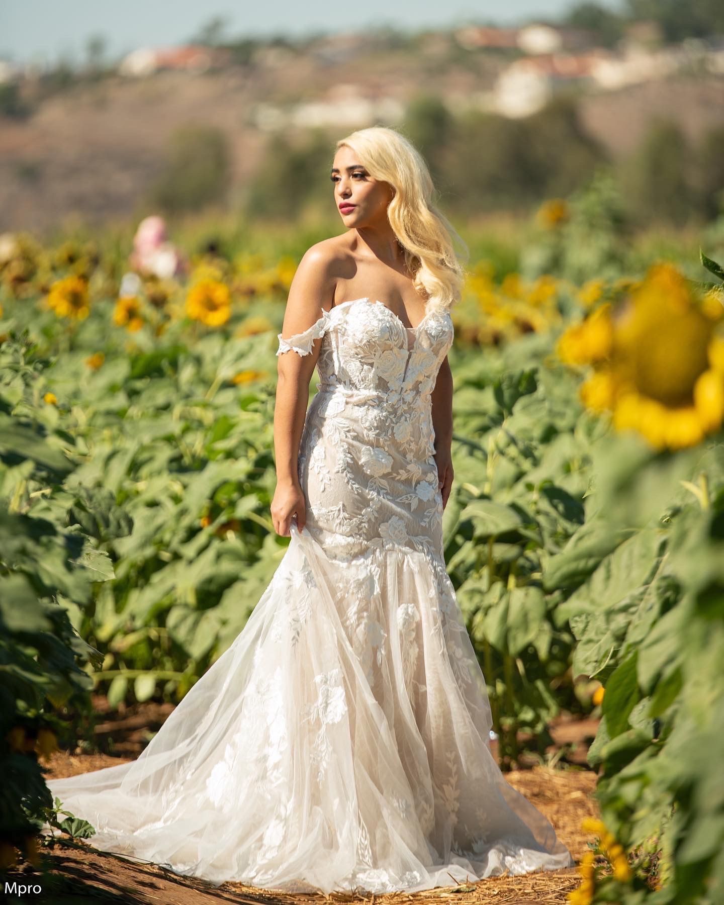 Nude / White Overall Floral Mermaid Style Gown