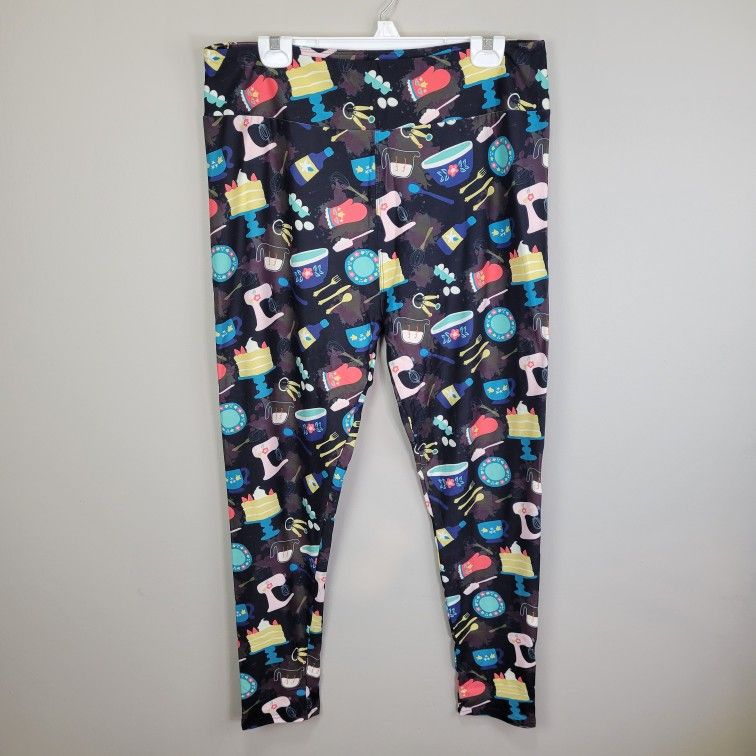 Dren Designs Birthday Cake Polyester Spandex Ankle Leggings Extended Plus Size